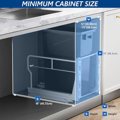 Insputer 8 Gal Pull Out Trash Can Under Cabinet with Soft-Close Slides - color: Silver, size: Single-8Gal