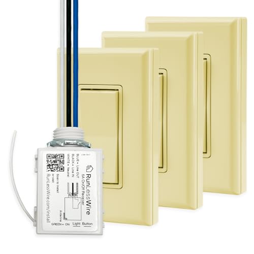 RunLessWire 4-Way Battery-Free Wireless Light Switch Kit - Ivory - color: Ivory, size: 4-Way Kit: 3 Switches Control 1 Receiver