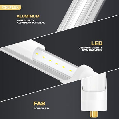 ONLYLUX 8 Foot Led Bulbs T8 T12 LED 8ft Tube Light 6000K 40W 20 Pack - color: 8ft Milky Cover, size: 10 Count (Pack of 2)