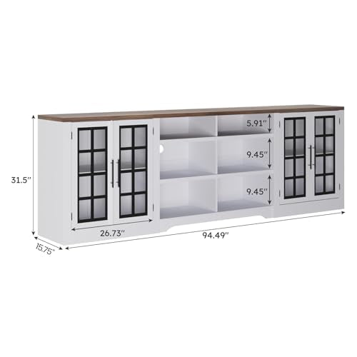 Bobve Farmhouse TV Stand for TVs up to 100", Modern Entertainment Center with 2 Cabinets and 3-Tier Open Shelves, Rustic TV Console for Living Room, Bedroom, White+Black - color: White+black
