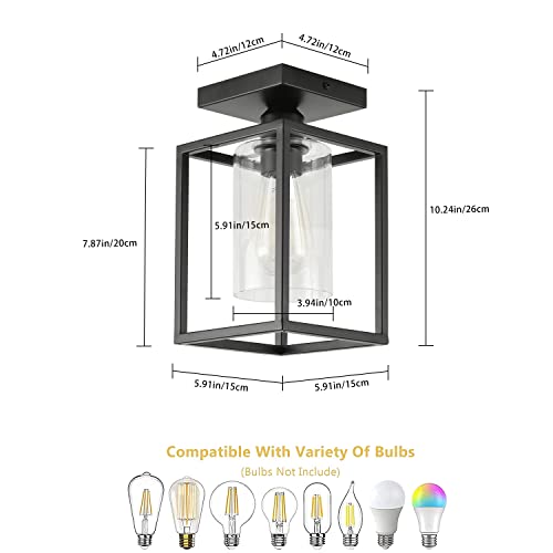 1 Pack Semi Flush Mount Black Metal Frame Ceiling Light with Clear Glass Shade, Farmhouse Fixture for Kitchen, Island, Entryway, Porch, Foyer, Dining Room - color: 1 Pack