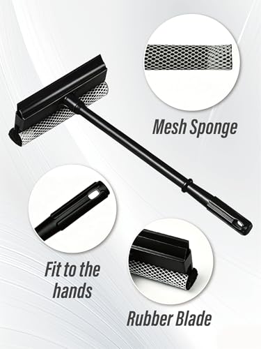 2 in 1 Window Squeegee for Car,Window Cleaner with Long Handle,Sponge Car Squeegee for Gas Station, Glass,Shower,Outdoor High Window Cleaning