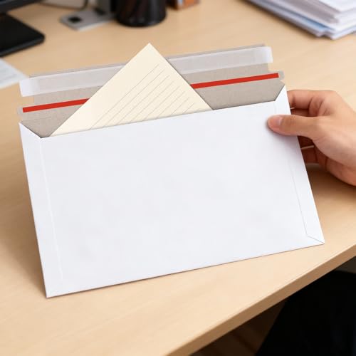 JAPCHET 200 PCS 9.75 x 6.25 Inch Rigid Mailers, Flat Photo Document Mailers with Self Seal Closure, White Cardboard Envelopes for Shipping CD, Photos, Documents, Papers