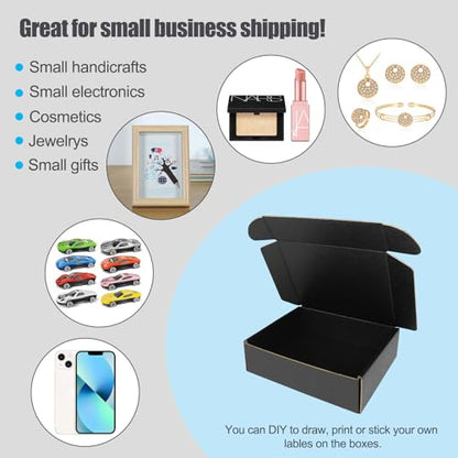 7x6x2 Shipping Boxes, Small Cardboard Box Black Flat Corrugated Mailer for Small Business Mailing Packaging Gift Box, 25 Pack - size: 7"x6"x2", style: 25 Pack - Black