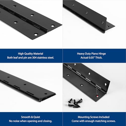 2PCS Black Piano Hinge 16 Inch x 3 Inch - color: Black, size: 16" Long x 3" Overall Width