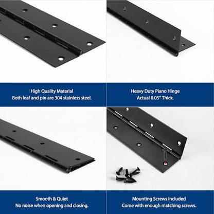 2PCS Black Piano Hinge 16 Inch x 3 Inch - color: Black, size: 16" Long x 3" Overall Width