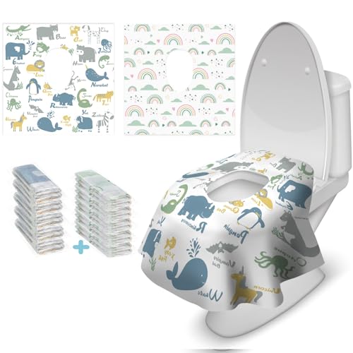 Blissful Diary 20 Pcs Toilet Seat Covers Disposable for Toddlers & Adults, Extra Large Waterproof, Portable Package for Travel, Kids Potty Training - color: Rainbow+Animal, size: 20Pack