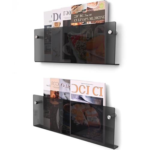 2 Pcs Acrylic Magazine Rack, 17" Black Record Holder, Hanging Bookshelf Literature Storage Rack for Waiting Room, Office, Home Display - size: Black 17 Inch