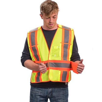 High Visibility Safety Vest – ANSI Class 2 Breakaway Vest with 5 Pockets, Yellow with Adjustable Hook and Loop Closure, Breathable Mesh, Heavy Duty Work Wear for Men or Women, 3 Pack (Medium/Large) - size: Medium-Large
