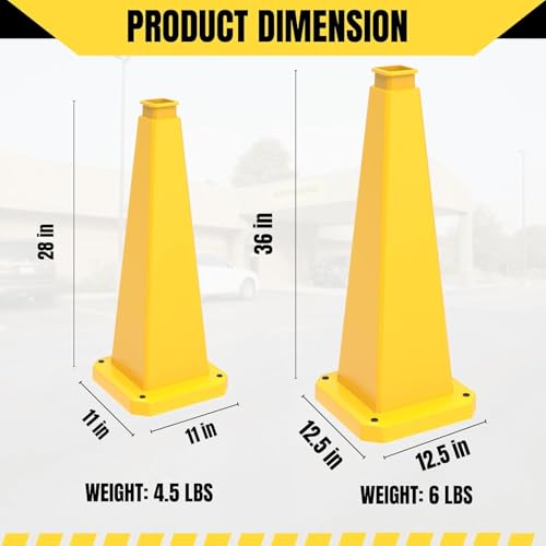 36 inch Yellow Safety Caution Cones Blank, Safety Road Cones Unprinted with Heavy Rubber Weighted Base for DIY Custom Messaging Hazard Warning (6 Pack) - color: BLANK/YELLOW, size: 36 inch