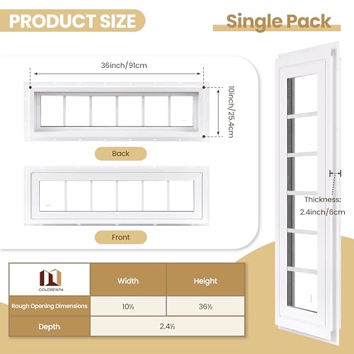 10" x 36" Vinyl Transom Window, White - color: White, size: 10" x 36"
