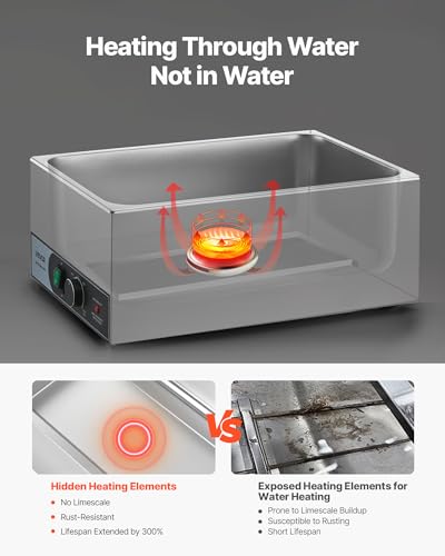 VEVOR Commercial Food Warmer, 1200W Electric Stainless Steel Steam Food Warmer, Fast Heating Countertop Buffet Bain Marie with Two 1/2 Size Food Pans, for Catering, Restaurants, Parties & Buffets - size: 2*1/2Pan