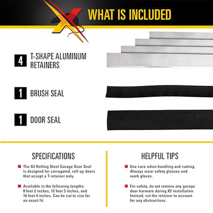 Xcluder X2 Rodent Proof Roll-Up Door Seal Kit, 16' x 2" x 1.625" Pest Control Retainer and Sealer, Suitable for Residential or Commercial Property Use - size: 2.0 in. x 1.625 in.