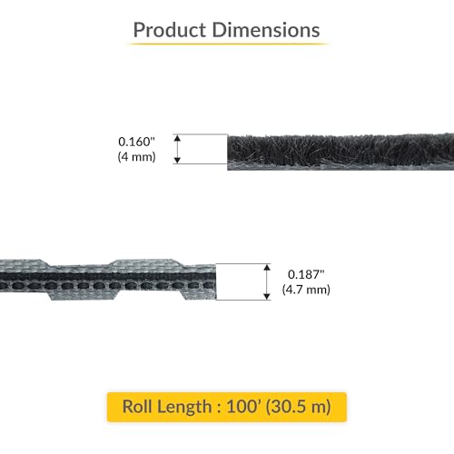 Brixwell Zipper Pile Weatherstrip - 100' Roll, 0.160" Pile Height, Gray Finish, Zipper Weatherization Seal for Windows & Doors, Weatherstrip Replacement, Door Weather Seal - style: 0.160" (4mm)