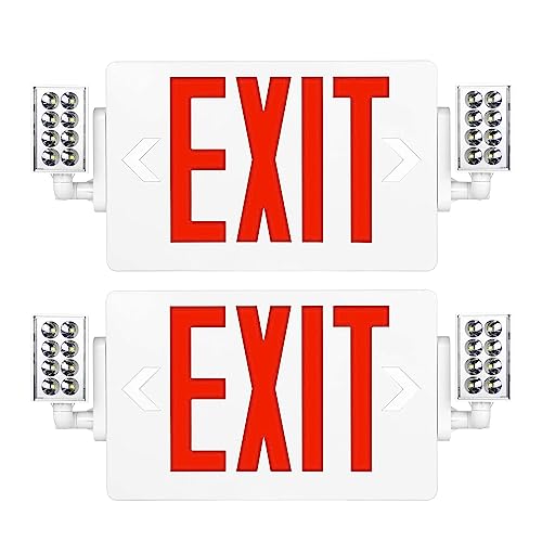 SPCETSUN 2 Packs Red Exit Sign With Emergency Lights, LED Battery Backup, UL Listed, AC 120/277V, Double Face Commercial Light Combo for Business - color: SPJLECD2RW-WT-2