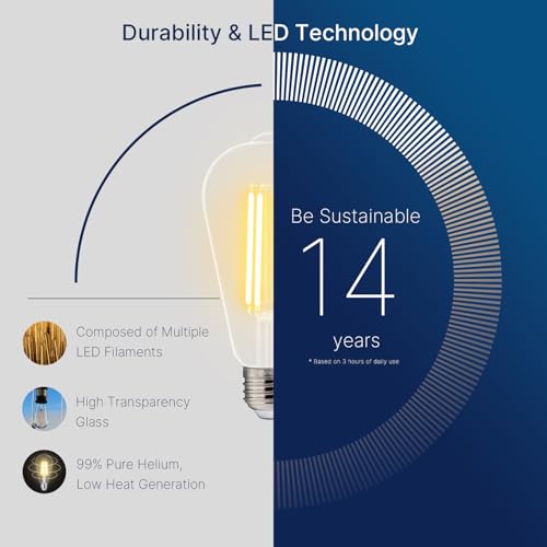 FLSNT 100W Equivalent LED Edison Bulbs, ST19/ST58 Dimmable LED Light Bulbs for Dining Room, Kitchen, High Brightness with 1000LM, 2700K Soft White, 8W, E26 Base, 6 Pack - color: 100w 2700k Soft White, size: 6 Count (Pack of 1)