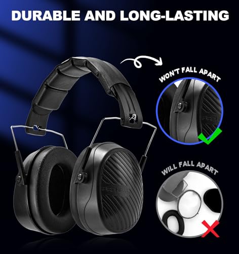 PROHEAR 038 Ear Protection Safety Earmuffs for Mowing, 28dB Noise Reduction Passive Hearing Protector, Compact Foldable Headset for Shooting Construction Power Tools, Black - color: Black