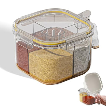 4-Compartment Clear Seasoning Box with Lids and Spoons, Airtight Condiment Organizer, Kitchen Spice Container Set for Salt, Sugar, Pepper (Transparent) - color: Transparent