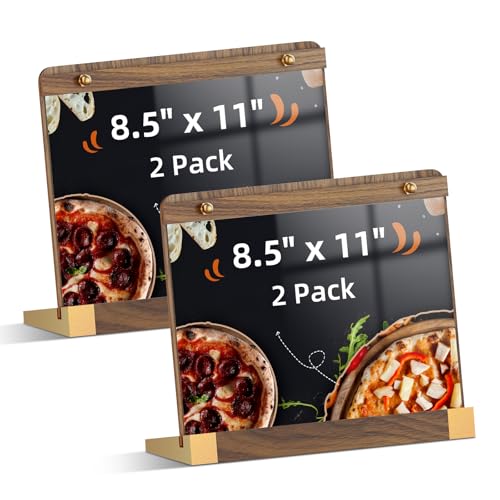 2 Pack Acrylic Sign Holders 8.5 x 11 Horizontal with Wood Base, Tabletop Display Sign Stand for Menu Flyer Poster, Clear Acrylic Paper Frame for Restaurant Coffee Shop Hotel Office Exhibition Horizontal - size: 8.5*11-2 Pack-Horizontal
