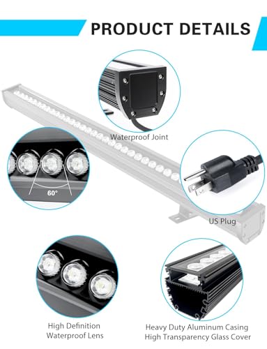 54W Wall Washer Light 40'' 6000K 120V IP67 Waterproof Plug-in - color: 6000K-Daylight-White, 54W, size: 40"