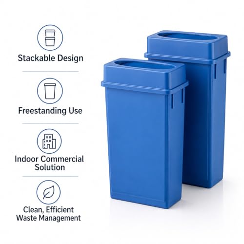 23 Gallon Slim Rectangular Commercial Trash Can, Heavy Duty Plastic Indoor Waste Bin for Kitchen, Office, Restaurant, School, Restroom & Janitorial Use (Dark Blue, with Lid) - color: Dark Blue
