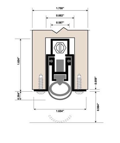 Automatic Door Bottom - Under Door Seal with Double Neoprene Bulb Seal - 1" Drop - 36" Mortised Automatic Door Sweep.