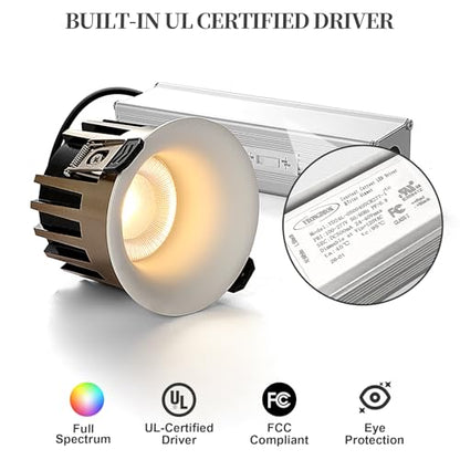 3 Inch LED Recessed Lights, Dimmable, 3CCT, CRI98, Trimless Ceiling Light - color: White-Gold, size: 3 Inch-2 Pack