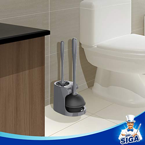 MR.SIGA Toilet Plunger and Bowl Brush Combo for Bathroom Cleaning, Gray - color: Gray
