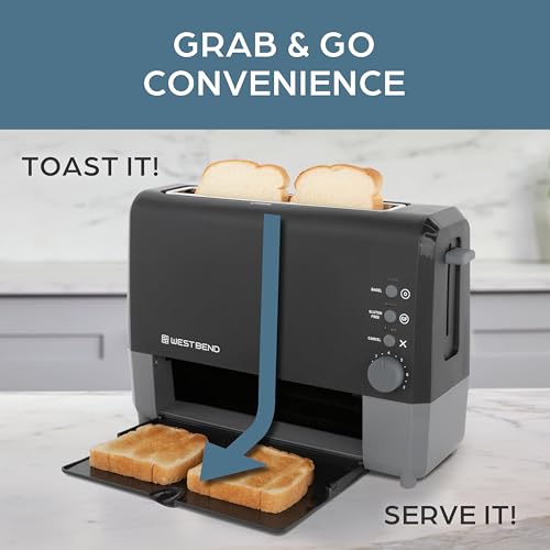 West Bend QuikServe Toaster, 2-Slice Wide-Slot Slide-Through Bread Toaster with Bagel and Gluten-Free Settings and Cool-Touch Exterior Fast Toasting, Includes Removable Serving Tray, 1400-Watts, Black - color: Black