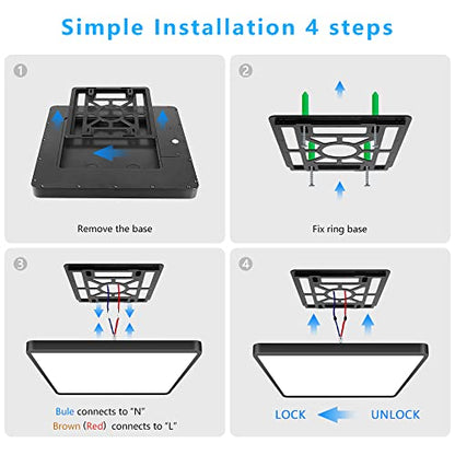 LightingWill 12Inch 24W Square LED Ceiling Light Fixtures Flush Mount, 3000K Warm White LED Ceiling Lamp, Black Surface Mount Modern Ceiling Lights for Bedroom, Kitchen, Hallway and Living Room - color: Warm White, size: 12 inch Black