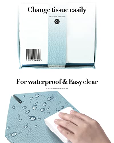 Tissue Box Cover, Jeethemy Square PU Leather Tissue Box Holder, Modern Tissue Case Facial Paper Organizer Dispenser，5X5X5'',Double Blue - color: Double Blue