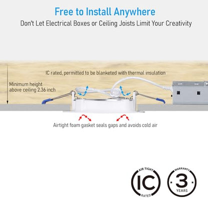 TORCHSTAR 8-Pack 5CCT 4 Inch Slim LED Recessed Lights, Anti-Glare, Aluminum - size: 4 inch