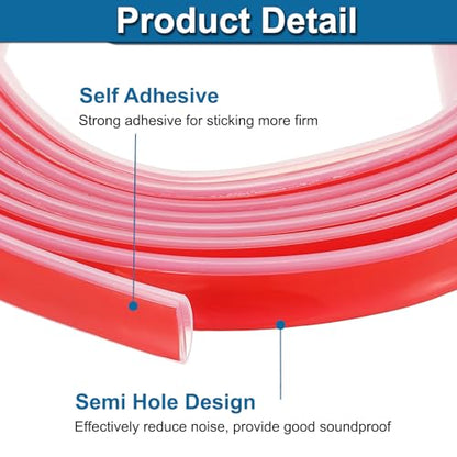 PATIKIL Silicone Weather Stripping Door Seal, 9.8 ft D Shape Weather Stripping Self Adhesive Door Seal Strip for Door Frame, Window Sealing, Large Gap, 19/32" Wx5/128 Tx1/5 H, Clear/Red - size: 9.8 ft Long, 19/32"Wx5/128"Tx1/5"H