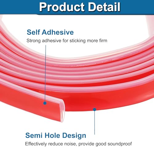 PATIKIL Silicone Weather Stripping Door Seal, 19.7 ft D Shape Weather Stripping Self Adhesive Door Seal Strip for Door Frame, Window Sealing, Large Gap, 19/32" Wx5/128 Tx1/5 H, Clear/Red - size: 19.7 ft Long, 19/32"Wx5/128"Tx1/5"H