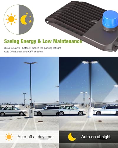 YXL LED Parking Lot Light, 300W LED Shoebox Light with Dusk to Dawn Photocell,42,000LM 5000K Daylight Arm Mount, IP65 Waterproof Parking Lot Light for Street Roadway, 1pack - size: 300W Arm 1Pack