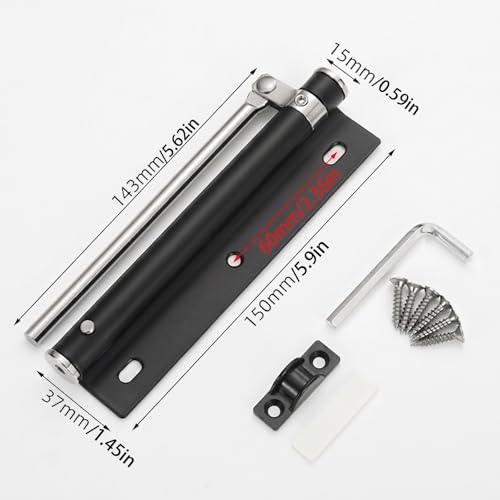Automatic Door Closer for Home, Adjustable Spring Closer, Compact, Black
