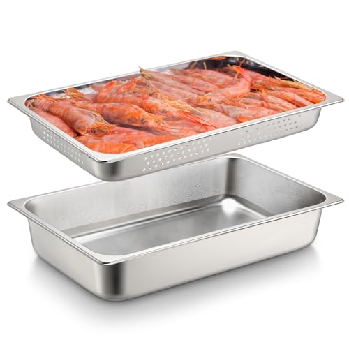Tioncy 2 Pack Perforated Hotel Pans Set, Full Size, 2.5 Inches, 4 Inches - size: Full Size, 2.5 Inches, 4 Inches