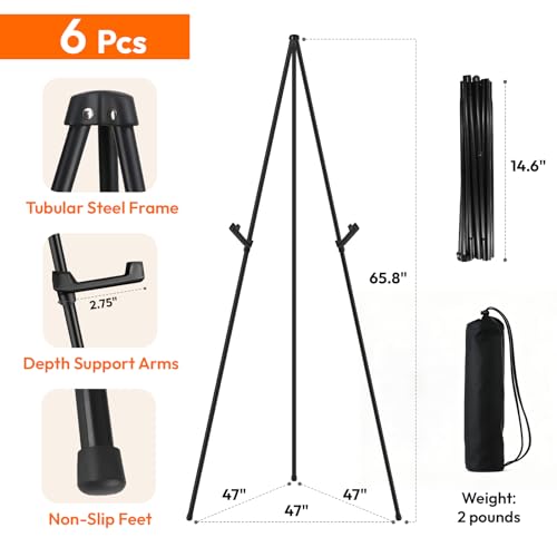 JEAWIWI 6 Pcs Lifhtweight Easel Stand, 66 Inch, Black, with Portable Bags - color: Black, size: 6 PCS
