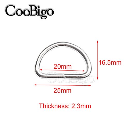 CooBigo 100 Pack 3/4" Dee Rings D-Ring Metal Buckle Strap Sewing Accessories FLQ028-W - color: Silver, size: 3/4 Inch