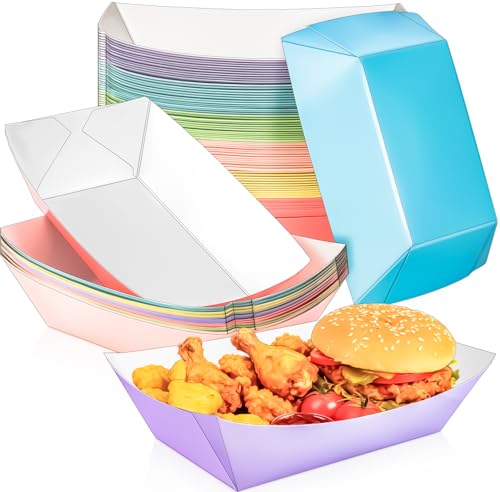 50 Pack Extra Large 5Lb Paper Food Boat Trays Disposable Paper Boat Containers, Colorful Kraft Food Serving Tray Boats Plates for Snack Popcorn Sandwich Burger Hot Dog BBQ Taco Fries Nacho - style: 5LB-50Pack