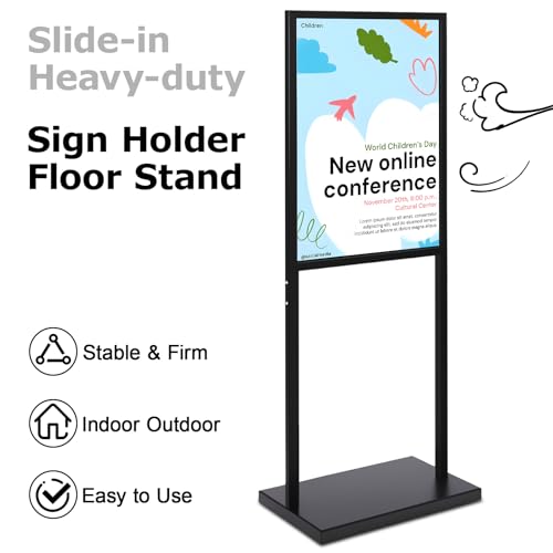 Sign Holder Floor Stand with Weighted Base, 19.6x27.5 Inch Double Sided Metal Poster Stand for Display, Heavy Duty Freestanding Poster Holder Stand for Store, Resturant ,Business