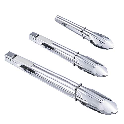 HINMAY 3PCS Stainless Steel Kitchen Tongs 7/9/12 Inch Cooking Tongs Set - size: 7" 9" 12"