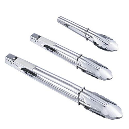 HINMAY 3PCS Stainless Steel Kitchen Tongs 7/9/12 Inch Cooking Tongs Set - size: 7" 9" 12"