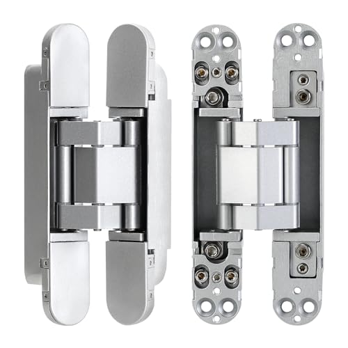 Hidden Door Hinges, 2 Pack 6 inch, 3 Way Adjustable 180° Concealed Hinge - color: Silver, size: 6 Inch