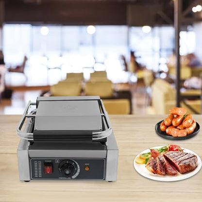 1800W Single Head Commercial Sandwich Maker, Electric Stainless Steel Panini Press Grill Machine, Non Stick Cooking Plate Countertop Sandwich Panini Griller for Restaurant Cafe Kitchen Use