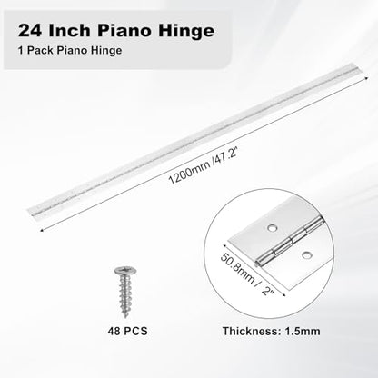 PATIKIL 47.2x2/1200x50.8x1.5mm Heavy Duty Piano Hinge, 304 Stainless Steel - size: 47.2 x 2 inch / 1200x50.8x1.5mm