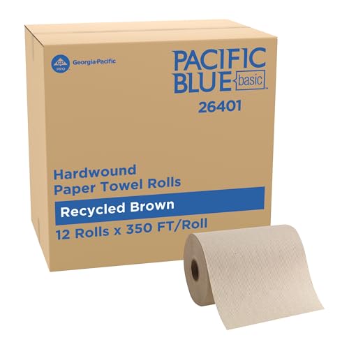Pacific Blue Basic by Georgia-Pacific PRO Recycled Hardwound Paper Towel Rolls, Brown, 350 Feet Per Roll, 12 Rolls Per Case, 26401 - style: 12 Rolls