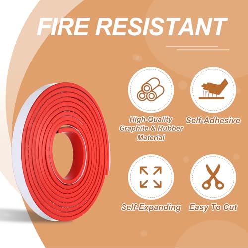 Smoke Fire Seal Strip 9.8Ft 15mm/0.59" Wx 5mm/0.2" T Red - color: Red, size: 9.8FT x 15mm / 0.59" W x 5mm / 0.2" T
