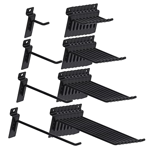 Swpeet 32Pcs 4 Sizes 2" 4" 6" 8" Heavy Duty Slatwall Hooks Assortment Kit, Slatwall Accessories Slatwall Panel Hook Garage Organization Slat Wall Hooks Pegboard Gridwall Hook Display - size: 2 Inch / 4 Inch / 6 Inch / 8 Inch