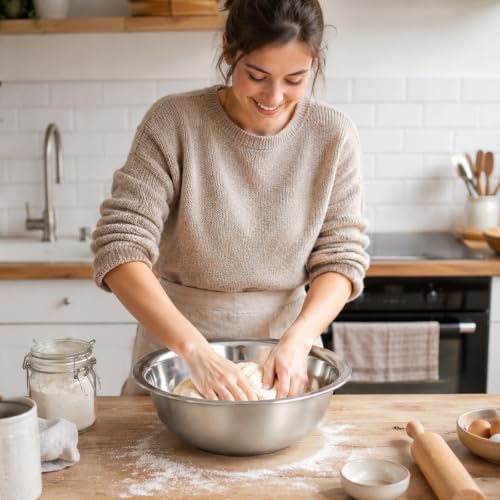 8 Pcs 7.5 Qt Large Stainless Steel Mixing Bowls with Mirror Finish